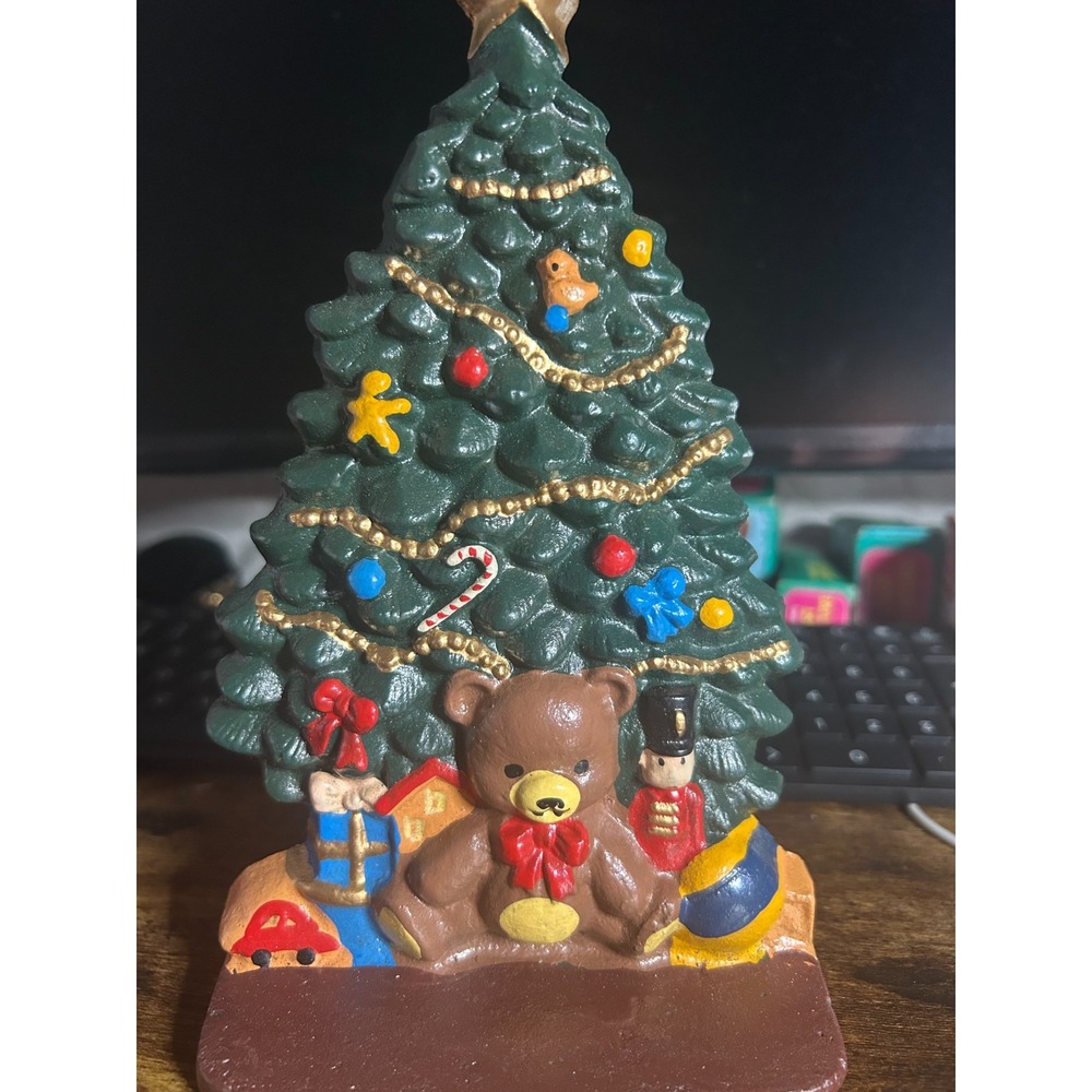 VTG CHADWICK Christmas Tree Door Stop Hand Painted Cast Iron  H 9" W 5.5" W/Box